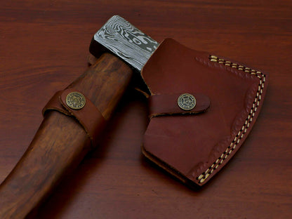 HS-1066 | Custom Handmade Damascus Hand Forged Tomahawk knife, Hatchet, Axe, Integral With Natural Wood