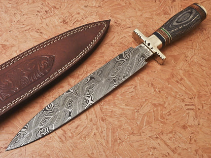 HS-870 Custom Handmade Damascus Dagger Knife With Hard Wood Handle