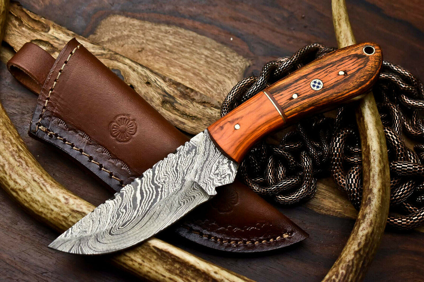 HS-670 Custom Handmade Damascus Steel Skinner Knife - Beautiful Hard Wood Handle