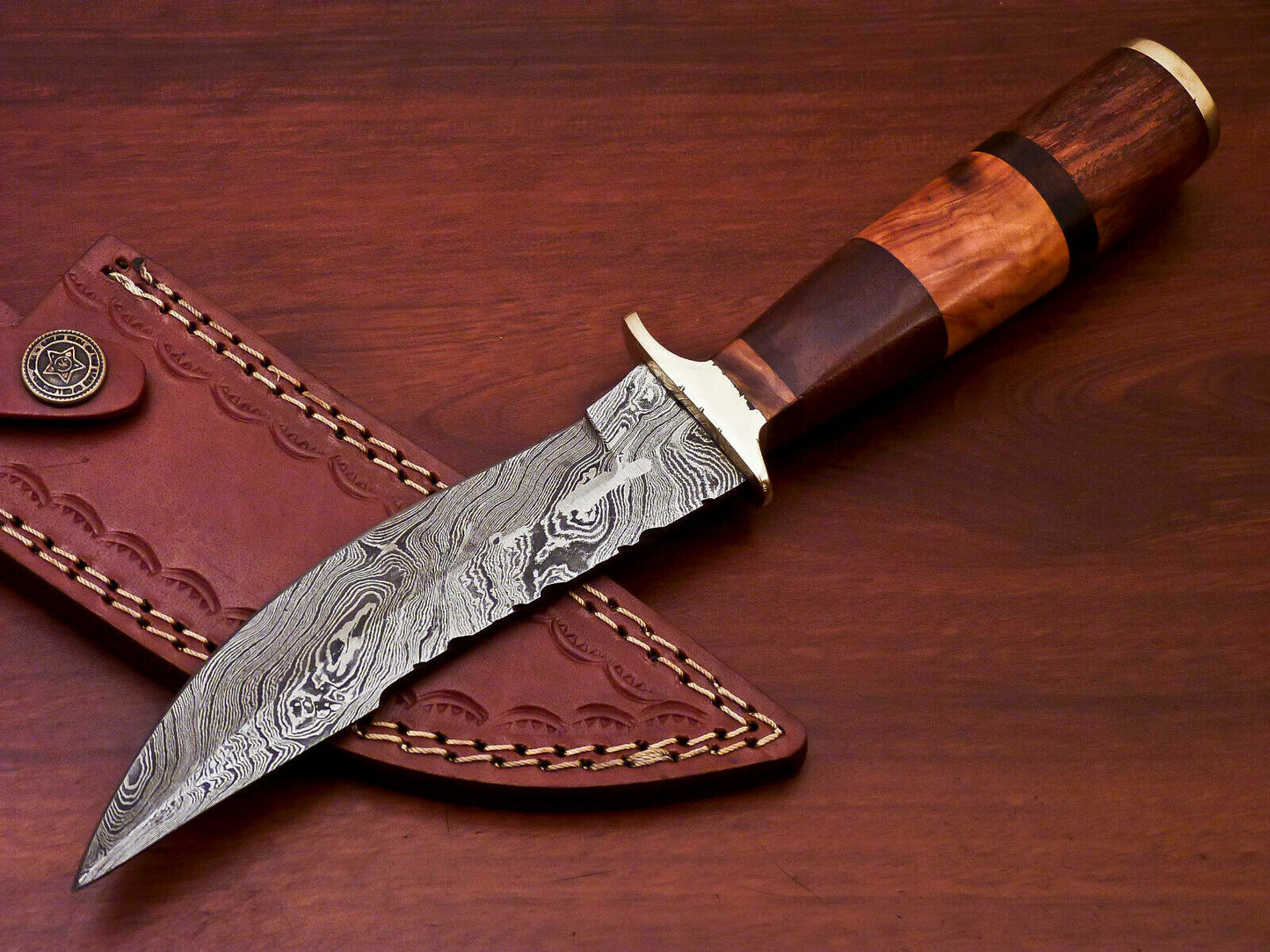 HS-525 Custom Handmade Damascus Hunting Knife Blade With Wood Handle