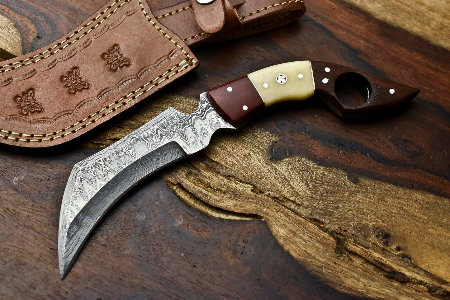 HS-902Handmade Damascus Hunting Blade Karambit Full Tang Knife Best Gifts