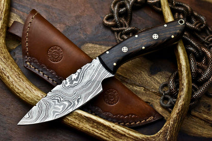 HS-608 Handmade Damascus Skinning Blade Camping Full Tang Knife