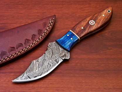 HS-817 Custom Handmade Damascus Skinner Knife With Hard Wood Handle