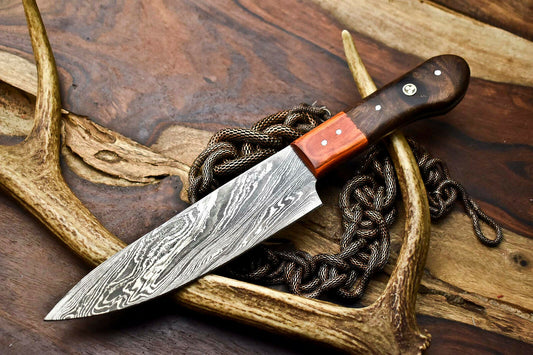Hand Made Damascus Steel Blade Chef Kitchen Full Tang Knife | Hard Wood