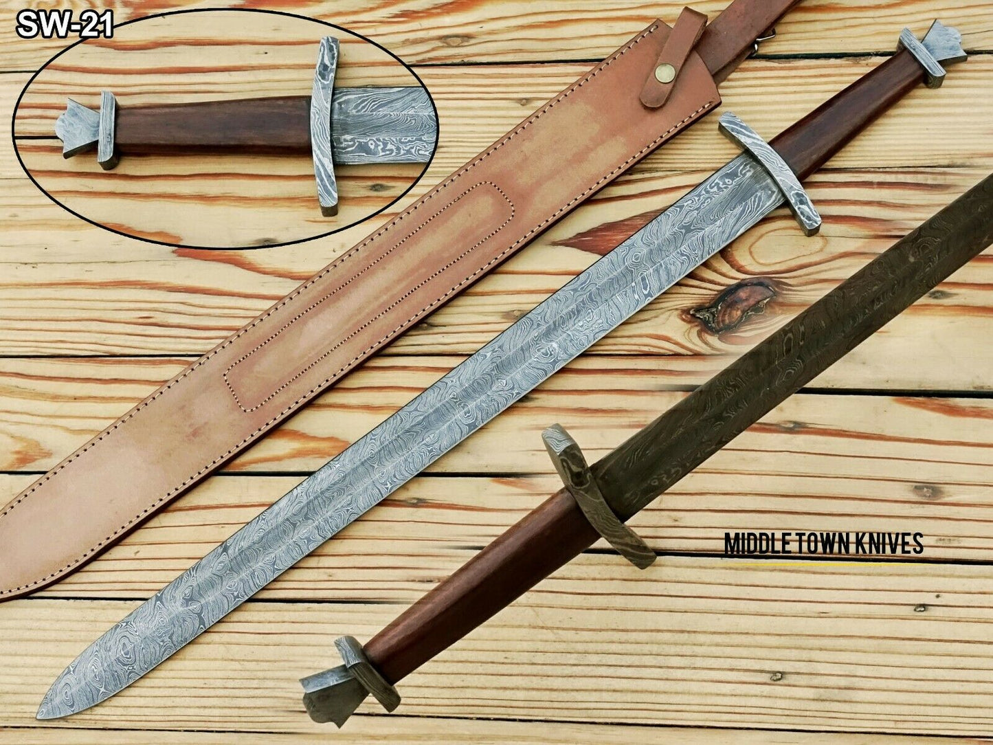 Damascus Viking Sword – Full Tang | Rosewood Handle | HS-1088