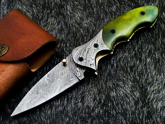 HS-1121 '' CUSTOM HANDMADE DAMASCUS BLADE POCKET FOLDING KNIFE LINER LOCK