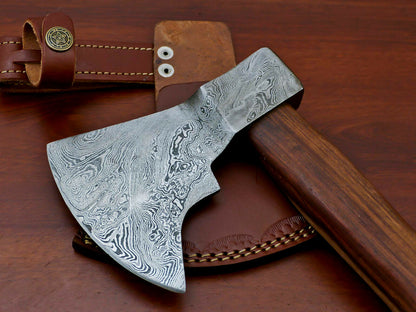 HS-1065 | Custom Handmade Damascus Hand Forged Tomahawk knife, Hatchet, Axe, Integral With Natural Wood