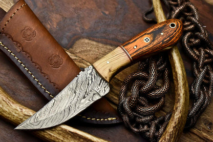HS-658 Custom Handmade Damascus Steel Skinner Knife - Beautiful Hard Wood Handle