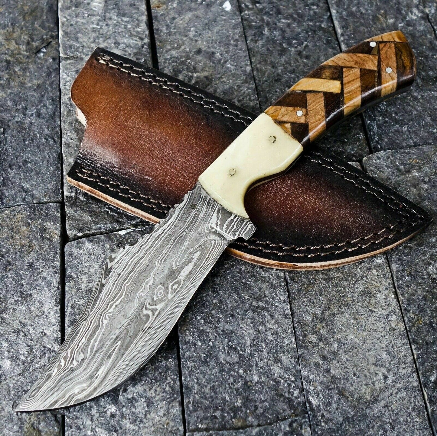 HS-384 '' Custom Handmade Damascus Steel Hunting Dagger Skinner Knife W/Sheath