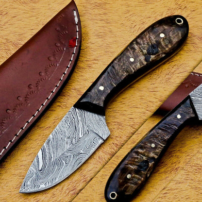 HS-584 CUSTOM DAMASCUS STEEL HUNTING/BOWIE/DAGGER KNIFE HANDLE RAM HORN WITH SHEATH