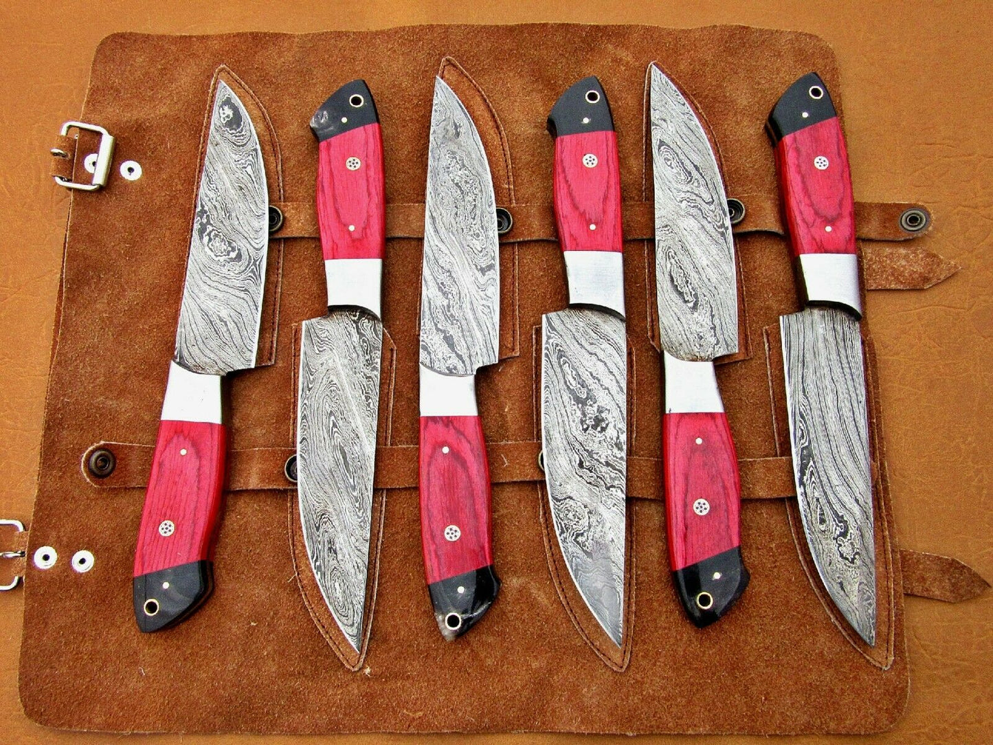 HS-196 Custom Handmade Damascus Steak Knives With Hard Wood Handle