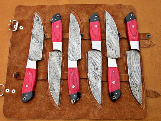 HS-196 Custom Handmade Damascus Steak Knives With Hard Wood Handle