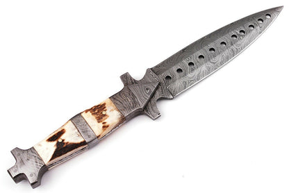 HS-859 Custom Handmade Damascus Steel Dagger Fix knife - Stag Horn Handle