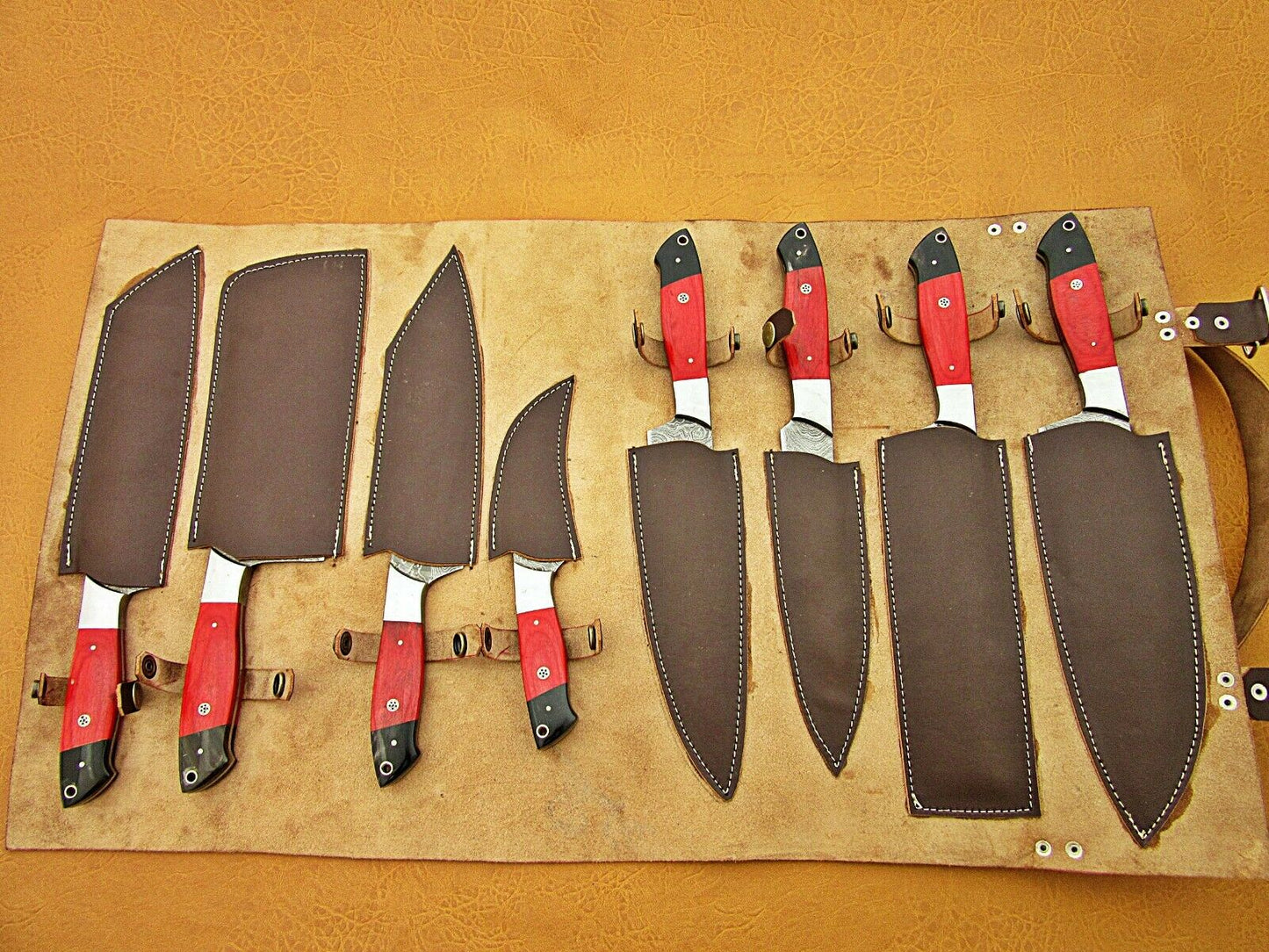 HS-224 Custom Handmade Damascus Kitchen-Chef Knives Set Lot Of 8 Pecs With Bone Handle