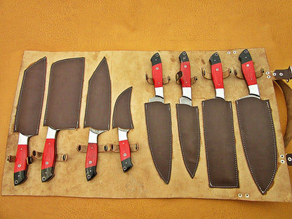 HS-224 Custom Handmade Damascus Kitchen-Chef Knives Set Lot Of 8 Pecs With Bone Handle