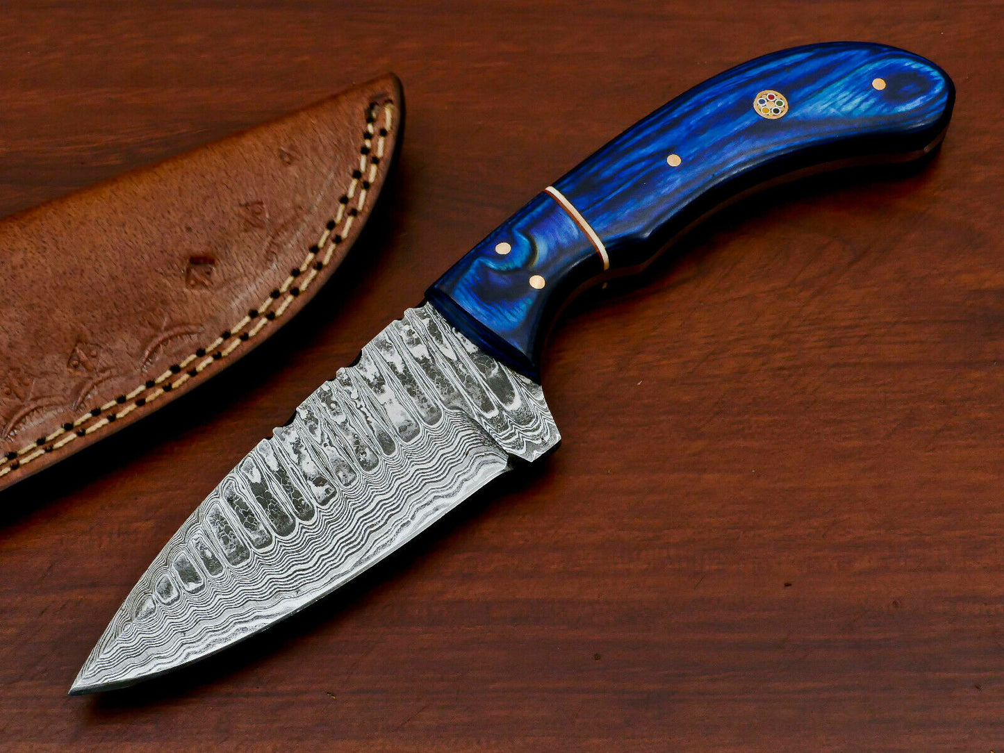 HS-565 HANDMADE DAMASCUS CUSTOM PAKKA WOOD HANDLE SKINNING CAMPING KNIFE
