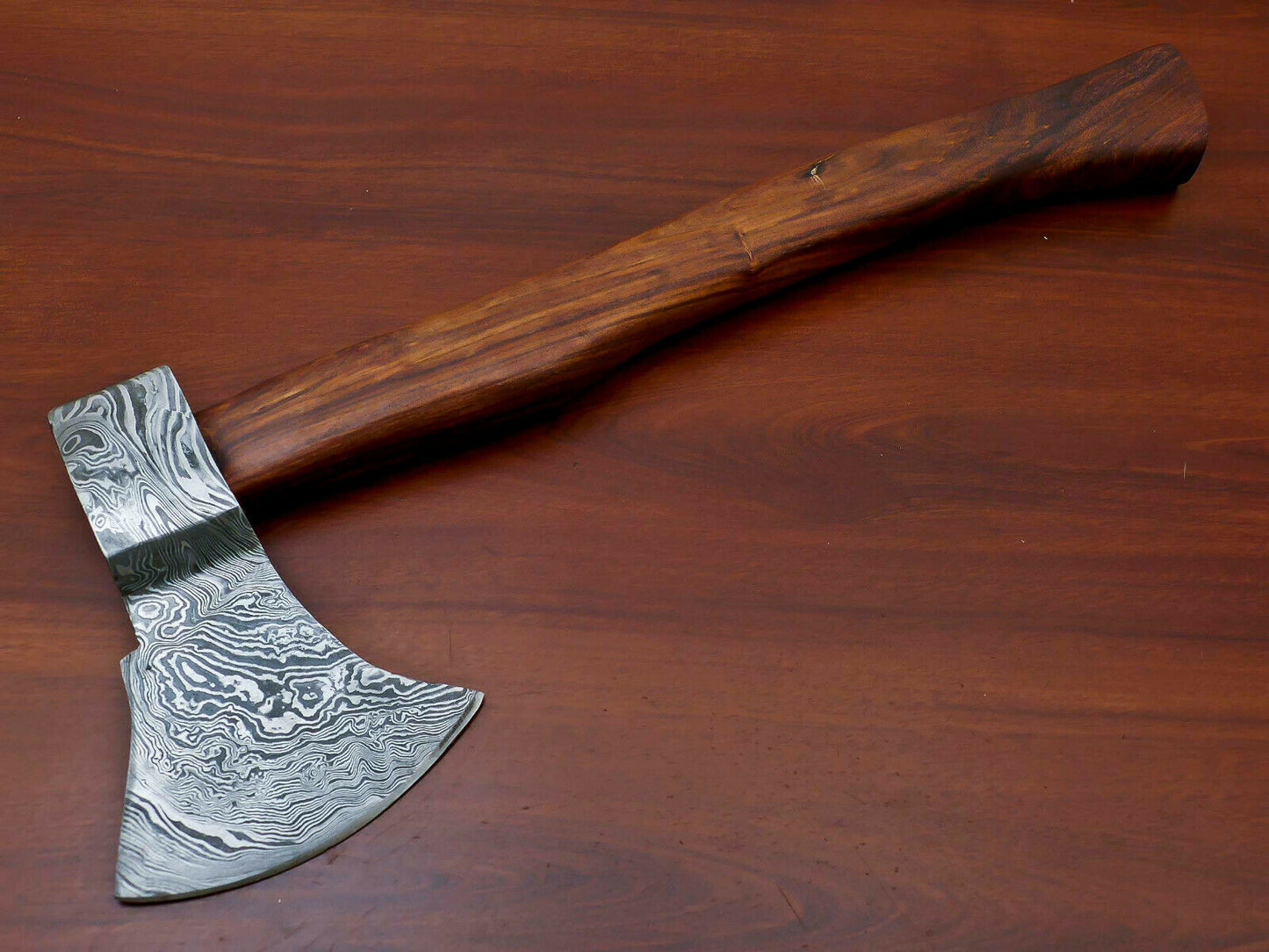 HS-1068 | Custom Handmade Damascus Hand Forged Tomahawk knife, Hatchet, Axe, Integral With Natural Wood