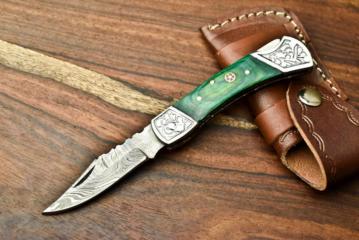 HS-1131 '' Hand Made Damascus Steel Blade Back Lock Folding Knife