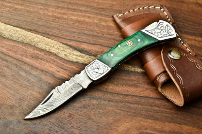 HS-1131 '' Hand Made Damascus Steel Blade Back Lock Folding Knife
