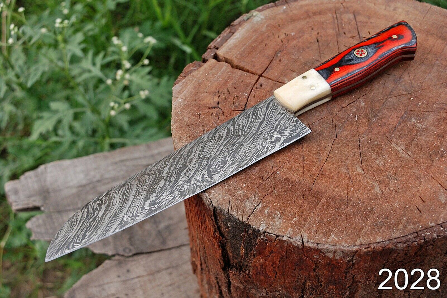HS-296 Custom Handmade Damascus Kitchen/Chef Knife - Hard Wood Handle - Best Price