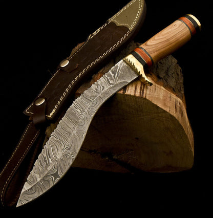HS-882 Custom Handmade Damascus Kukri Knife With Wood Handle