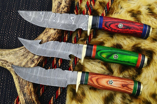 HS Deal 03 - 10 Inch Custom Handmade Damascus Skinner Knife Lot of 3 Pecs With Different Handles