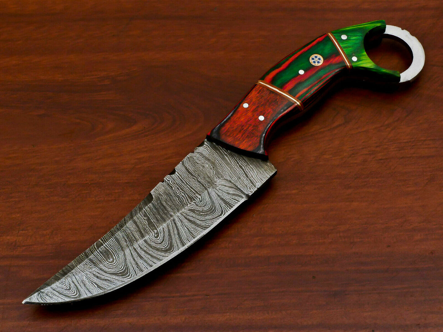 HS-563 HAND MADE DAMASCUS BLADE SKINNING HUNTING KNIFE - FULL TANG - PAKKA WOOD