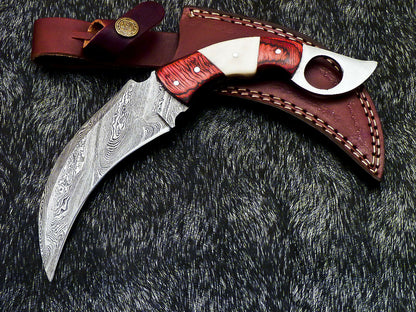 HS-890 Custom Hand Forged Damascus Steel 10" Karambit Knife - Hard Wood Handle