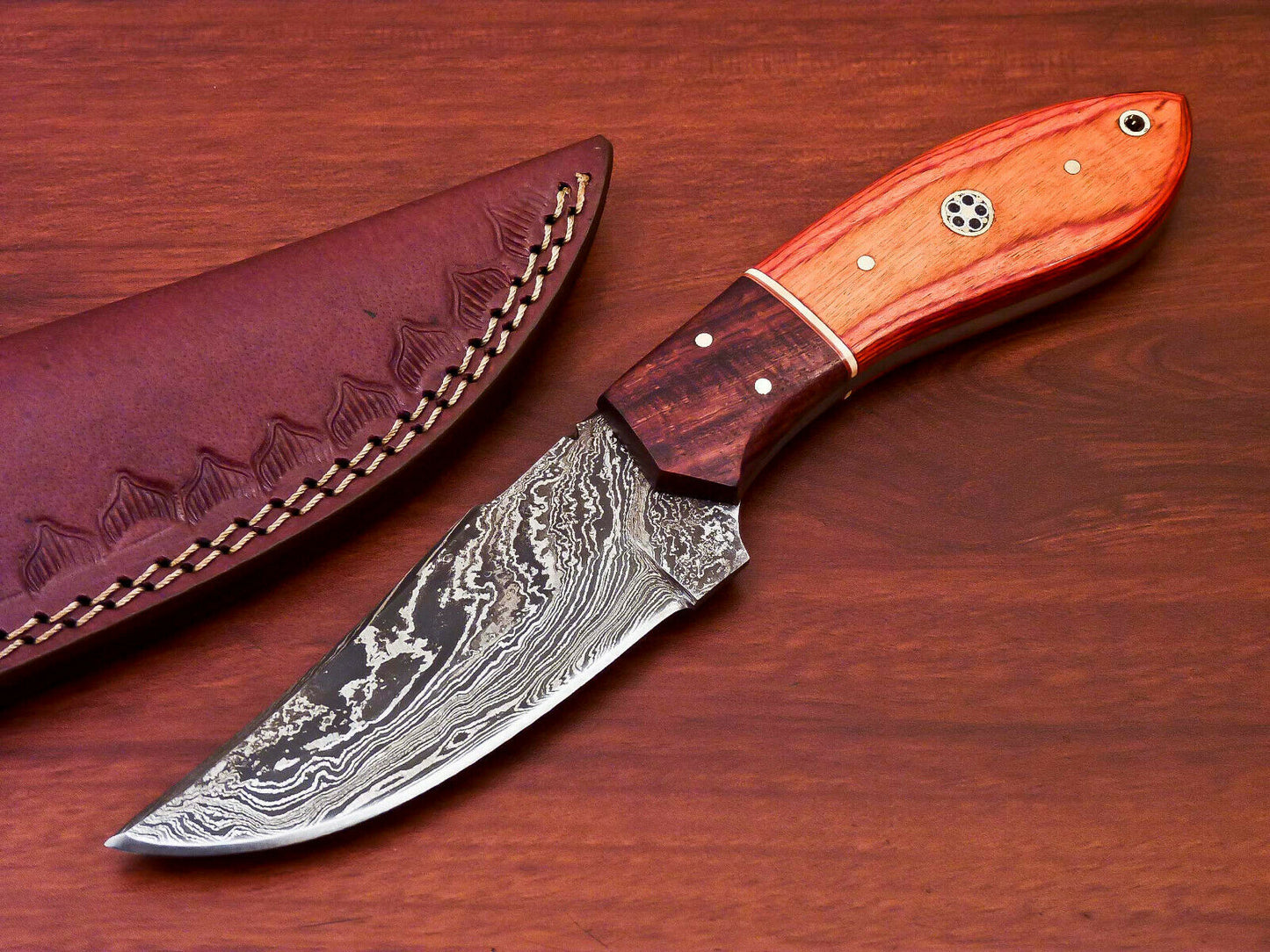 HS-816 Custom Handmade Damascus Skinner Knife With Wood Handle