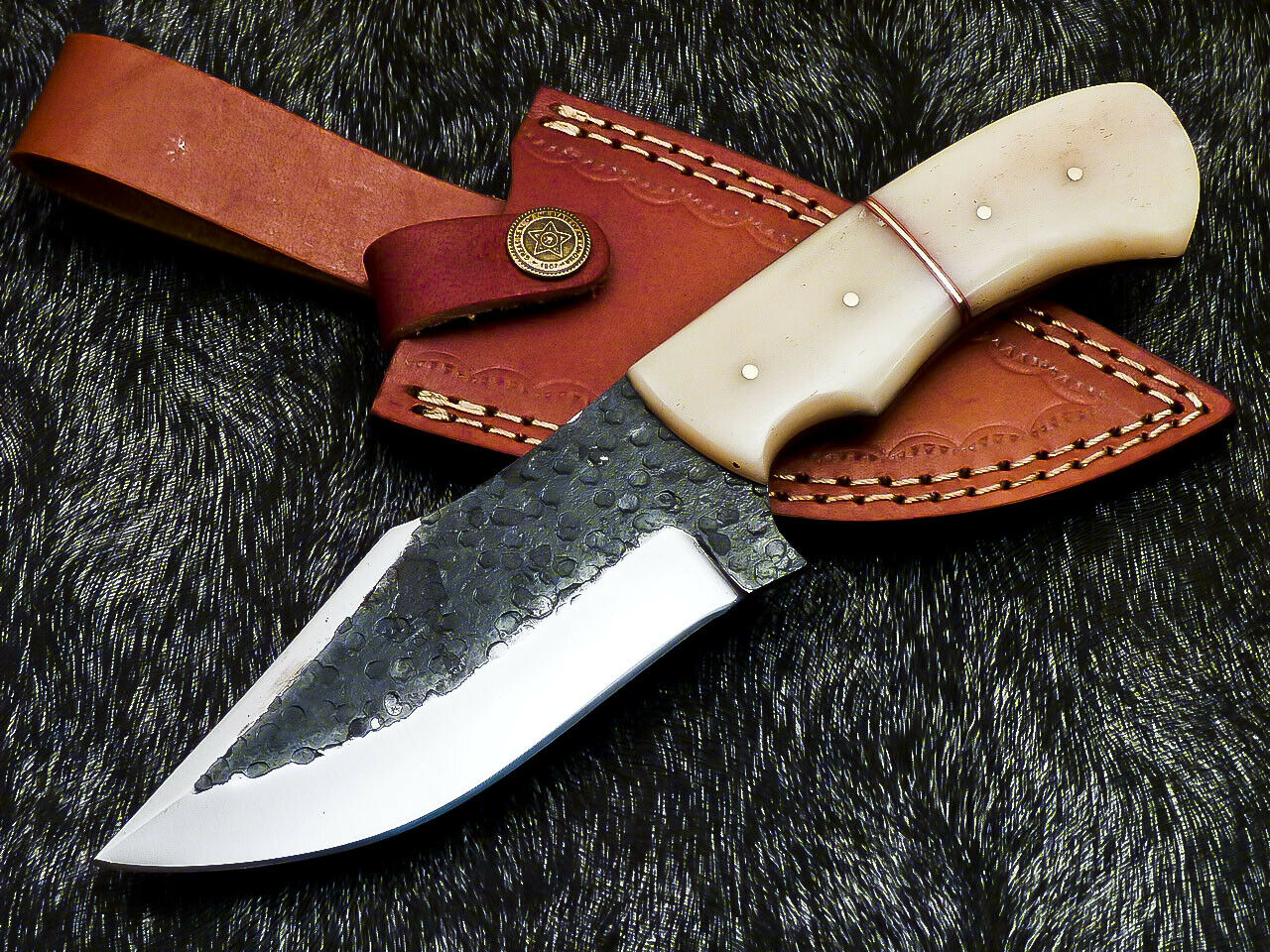 HS-579  Custom Hand Forged Railroad Spike Carbon Steel 8.5" Skinning Knife BONE