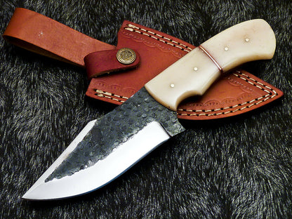 HS-579  Custom Hand Forged Railroad Spike Carbon Steel 8.5" Skinning Knife BONE