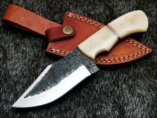HS-579  Custom Hand Forged Railroad Spike Carbon Steel 8.5" Skinning Knife BONE