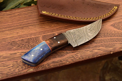 HS-839 Custom Handmade Damascus Skinner Knife With Stained Bone & Natural Wood Handle