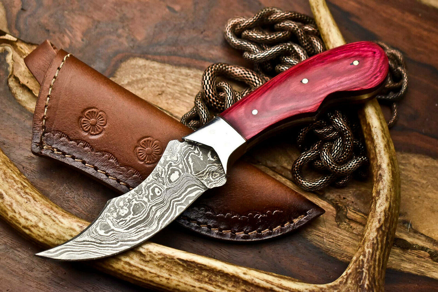 HS-693 Cutlery | Custom Handmade Damascus Steel Skinner Knife - Beautiful Hard Wood Handle