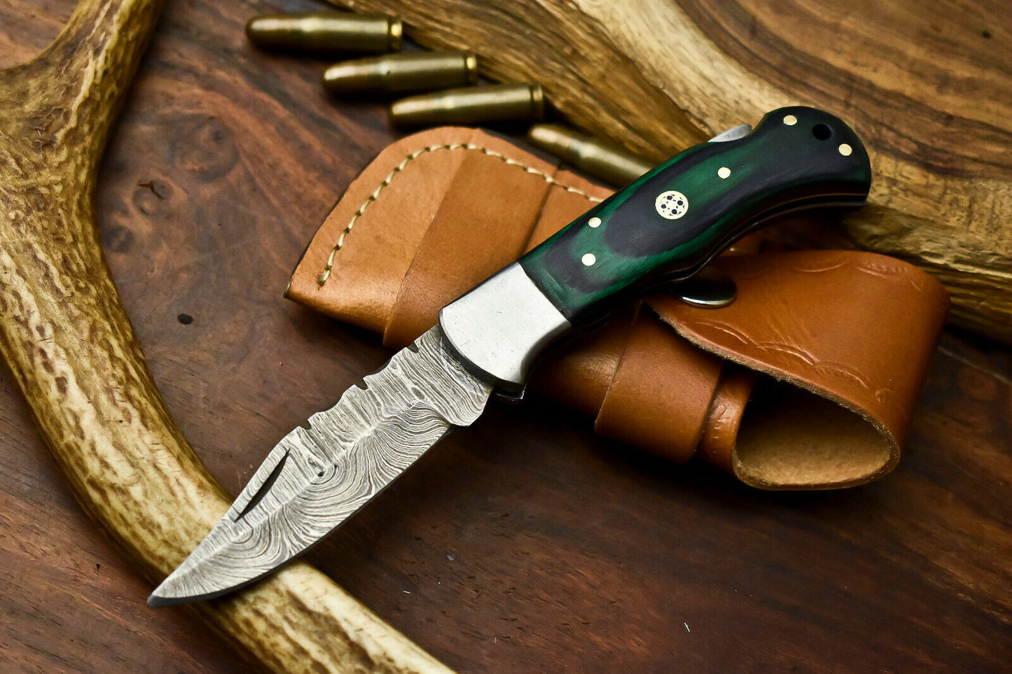 HS-1126 '' Hand Made Damascus Steel Blade Back Lock Folding Knife