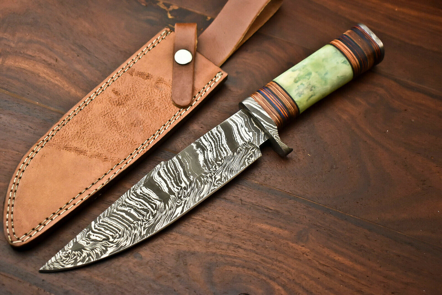 HS-416 | Custom Handmade Damascus Steel Hunting Knife - Beautiful Camel Bone Handle