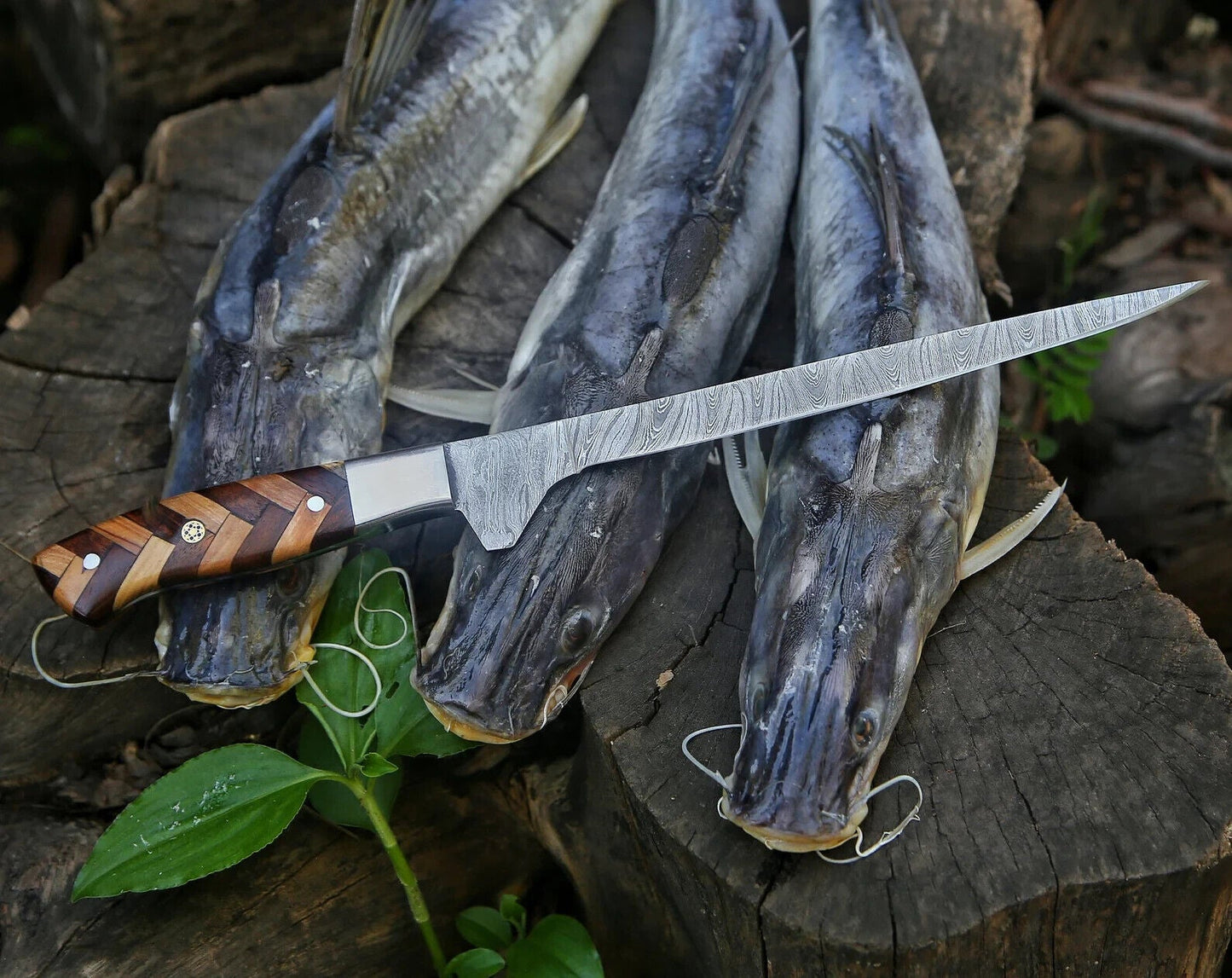 13" Damascus Steel Fillet Knife – Wood Handle | Best Fishing Knife | HS-1043