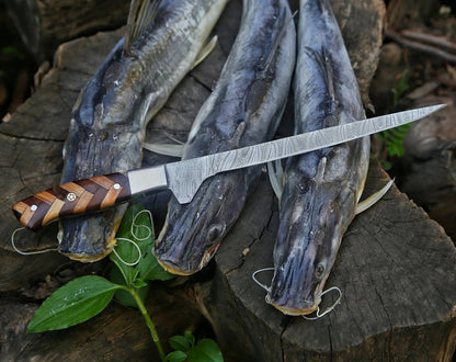 13" Damascus Steel Fillet Knife – Wood Handle | Best Fishing Knife | HS-1043
