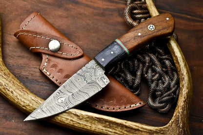 HS-695 Custom Handmade Damascus Steel Skinner Knife - Beautiful Hard Wood Handle
