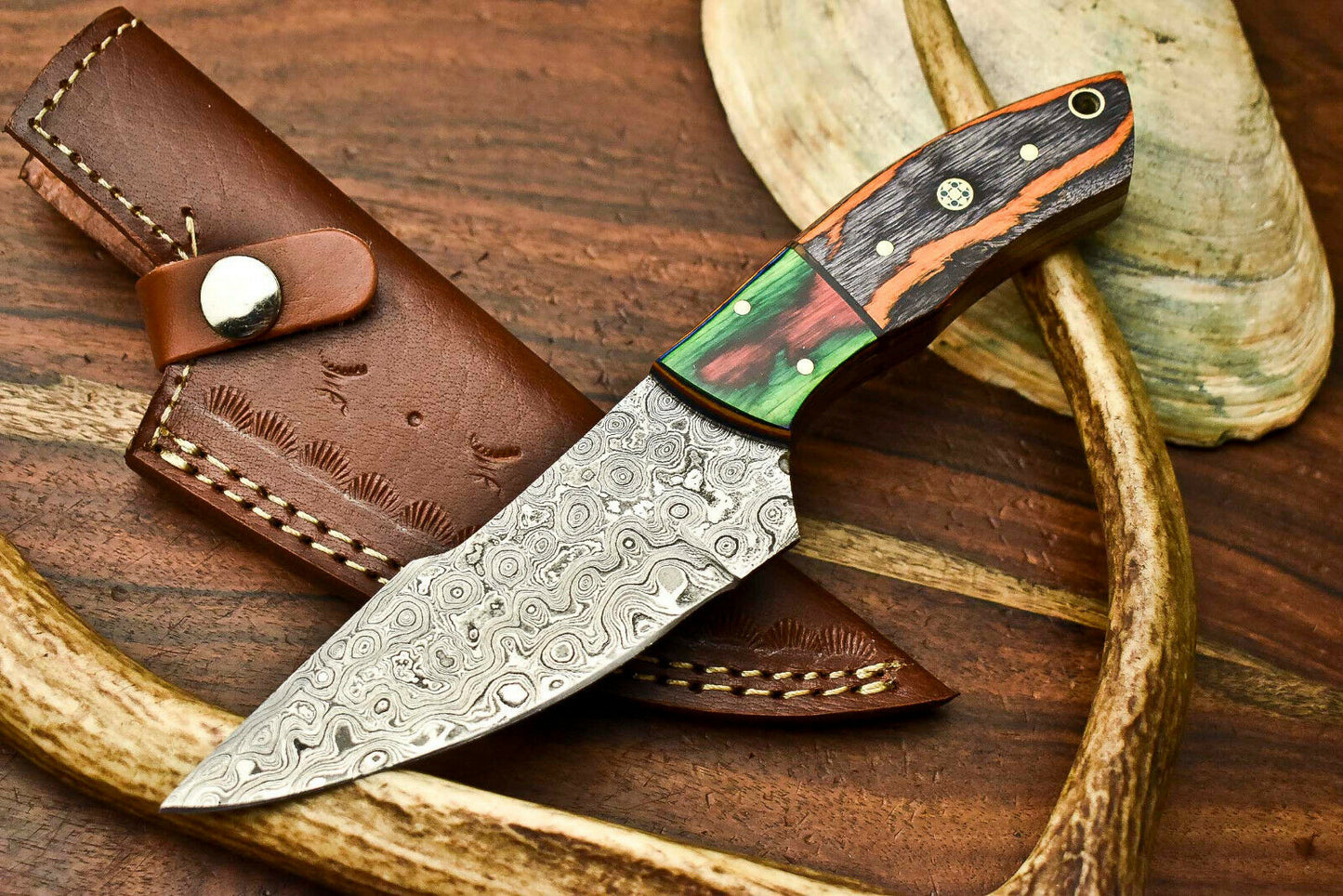 HS-606 Handmade Damascus Skinning Blade Camping Full Tang Knife