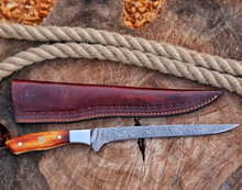 Load image into Gallery viewer, HS-1045 Hand forge Damascus steel Camping Steak Chef Meet Kitchen fillet fishing Knife
