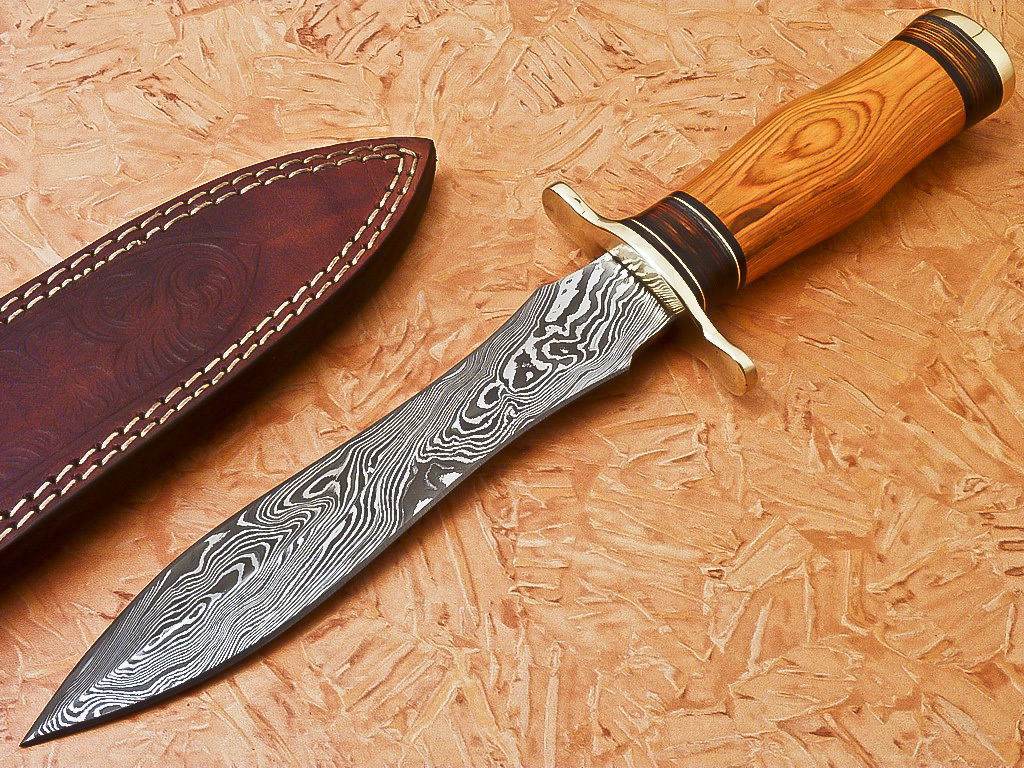Custom Handmade Damascus Dagger Hunting Knife With Hard Wood Handle