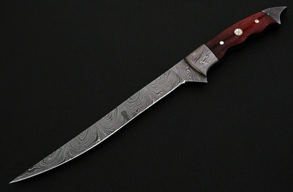 Damascus Steel Fillet Knife – Fish Fillet with Leather Sheath | HS-1042