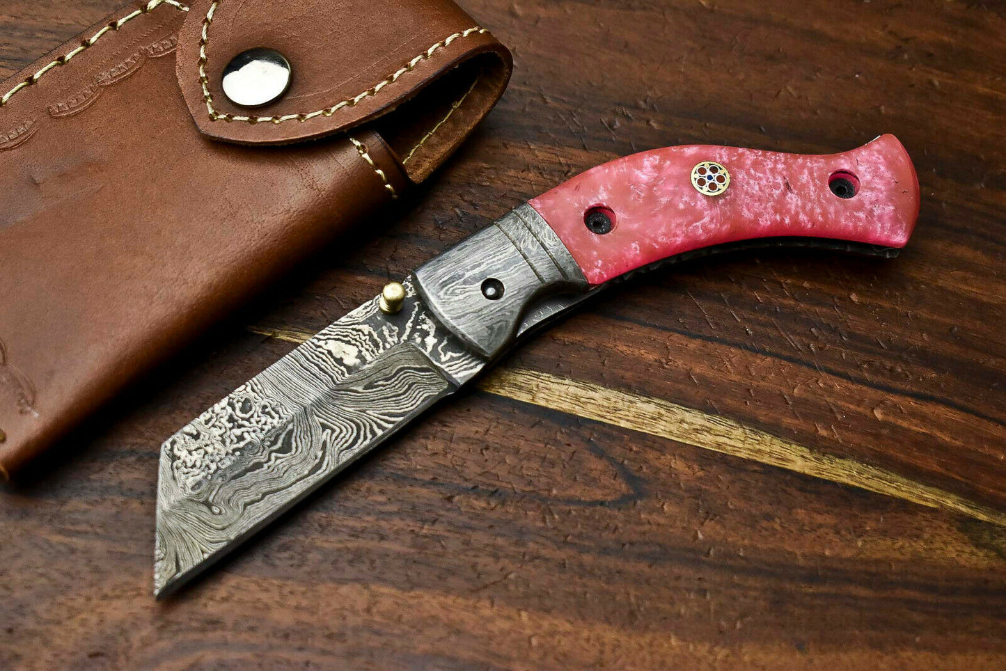 HS-1136 Custom Handmade Damascus Steel Blade Liner-Lock Pocket Folding Knife| CORIAN