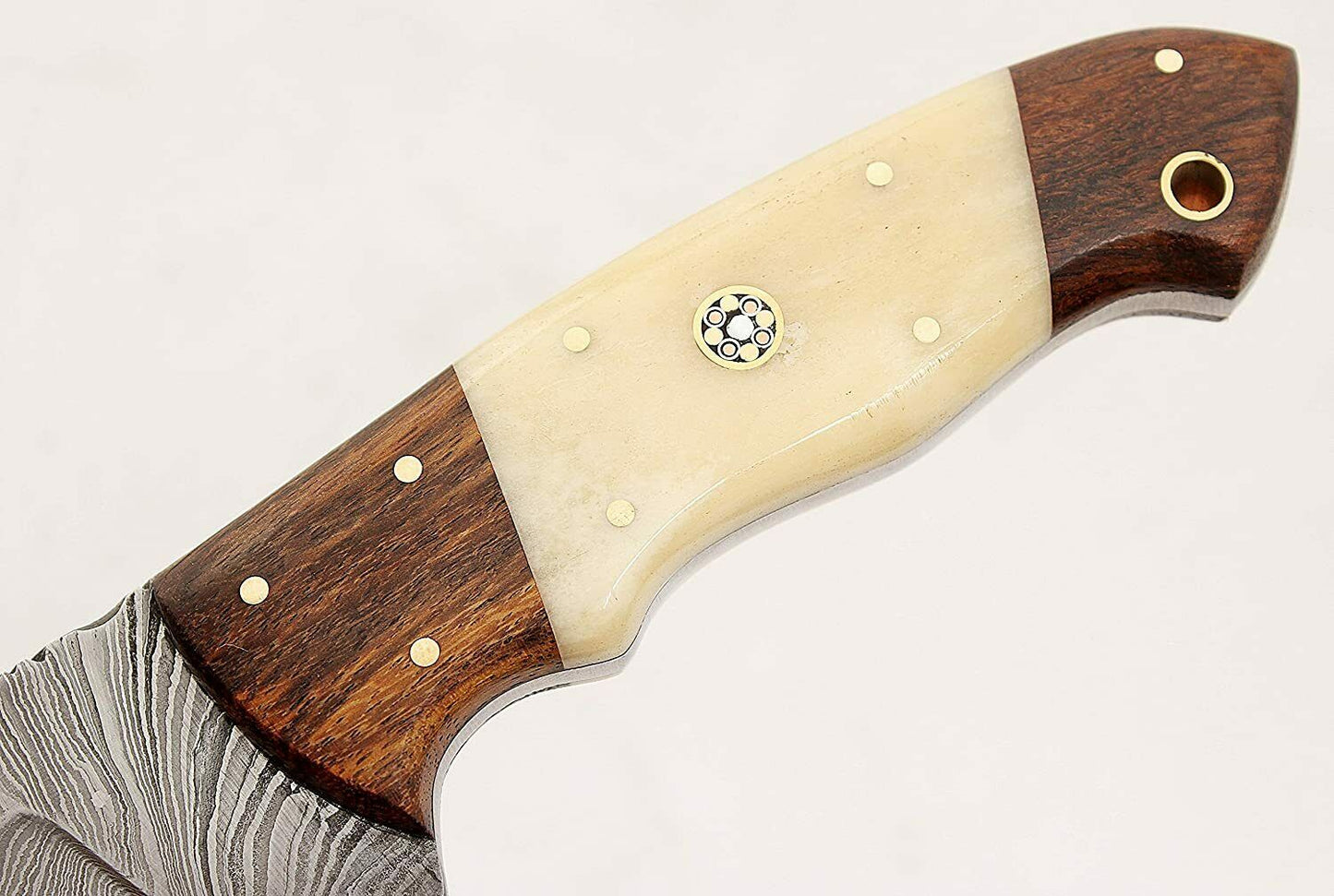 HS-820 Custom Handmade Damascus Skinner Knife With Camel Bone and Wood Handle