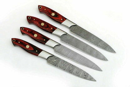 HS-226 Custom Handmade Damascus Kitchen-Chef Knives Set Lot Of Four Pecs With Wood Handle
