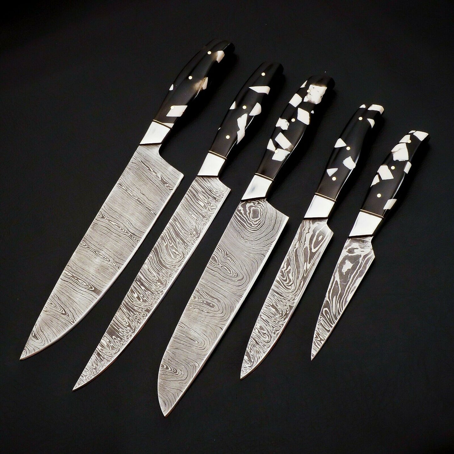 HS-100 Handmade Damascus Steel Chef Knife Set – Full Tang, 288 Layers, Leather Sheath