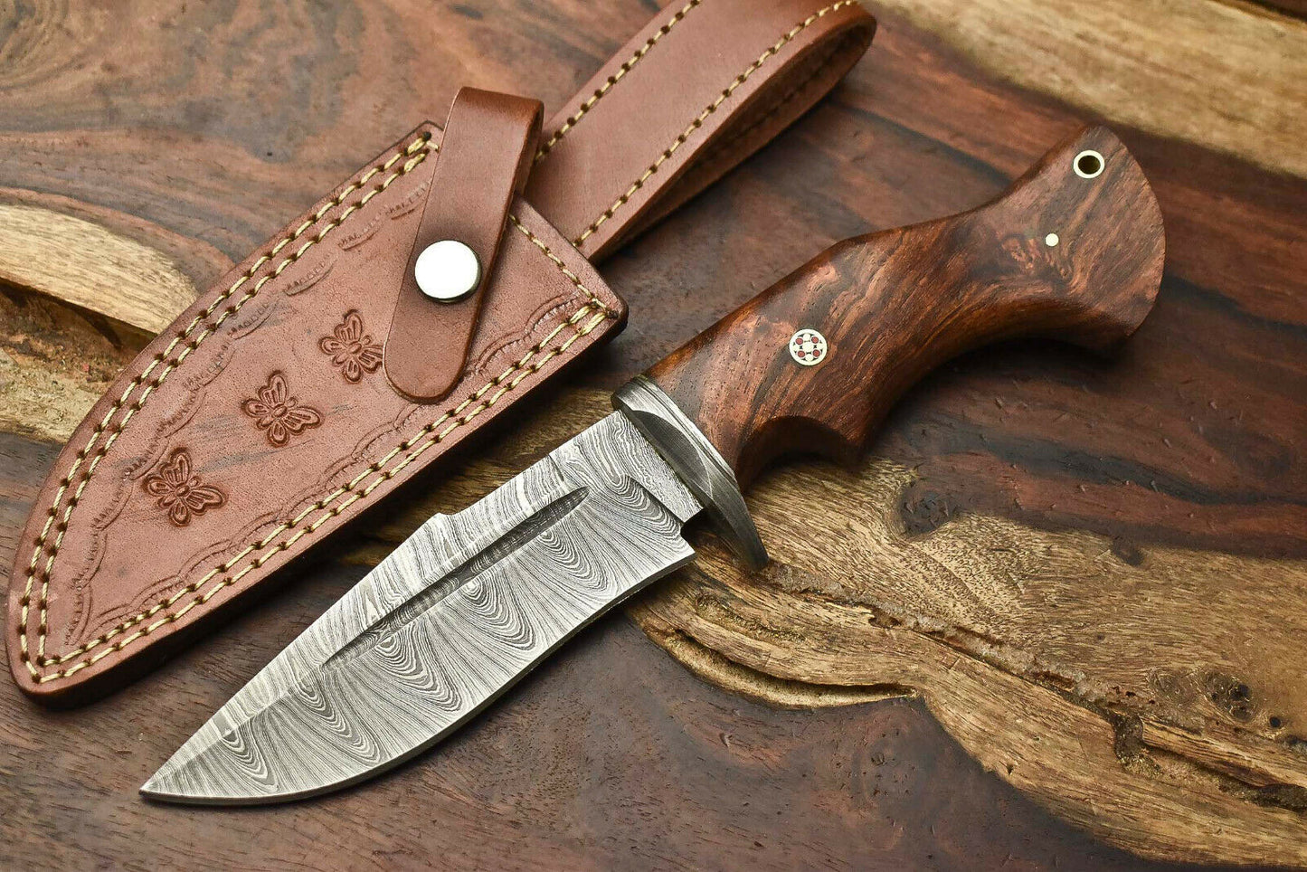 HS-394 '' Handmade Damascus Steel Blade Hunting Knife | Walnut Wood