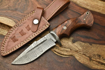HS-394 '' Handmade Damascus Steel Blade Hunting Knife | Walnut Wood