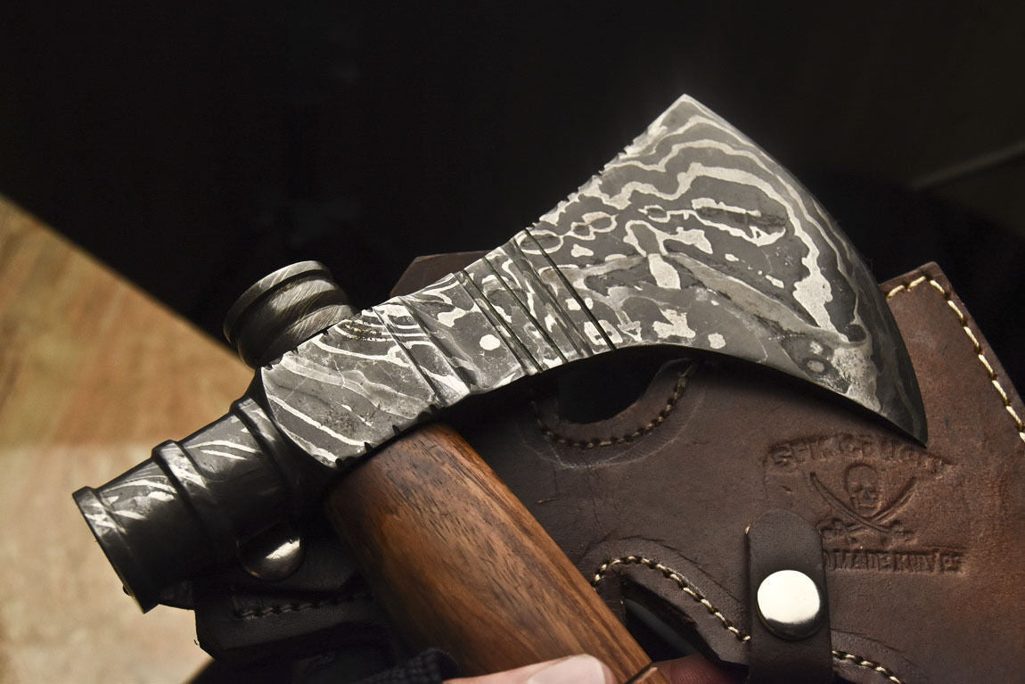 HS-1084 | Custom Handmade Damascus Tomahawk knife, Hatchet, Axe,Integral Natural Wood